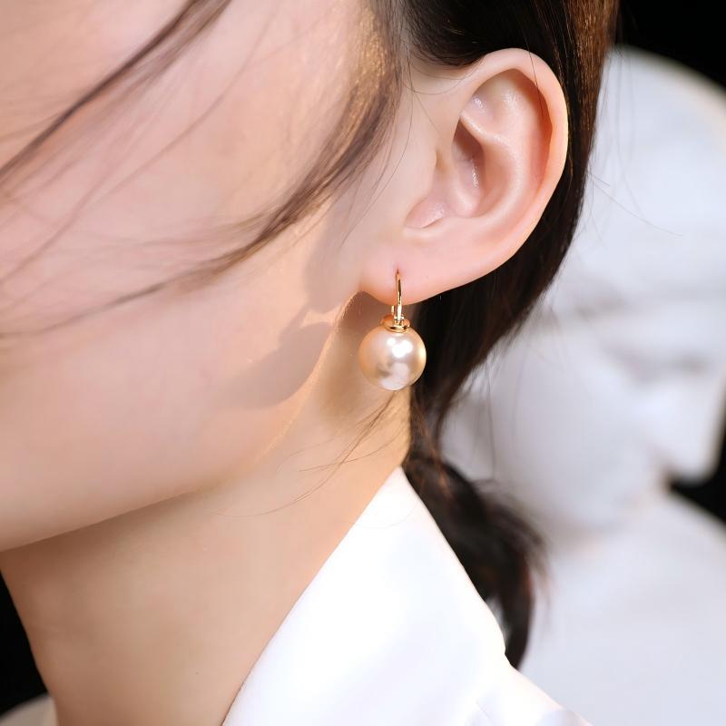 Vintage Gold Pearl Earrings S925 Sterling Silver 14mm Round Pearl Elegant Everyday Jewelry - Image 3